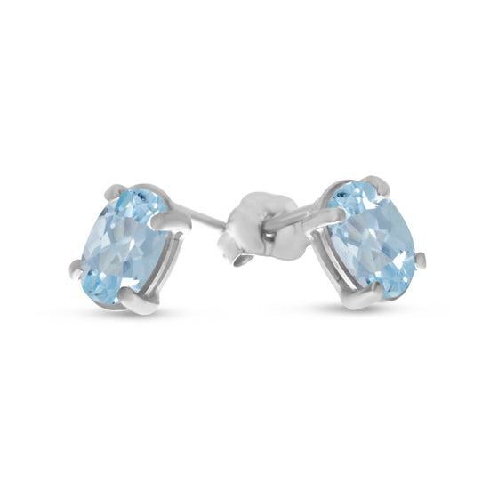 14k White Gold Oval Aquamarine Earrings