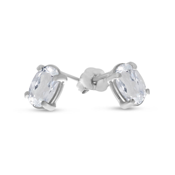 14k White Gold Oval White Topaz Earrings