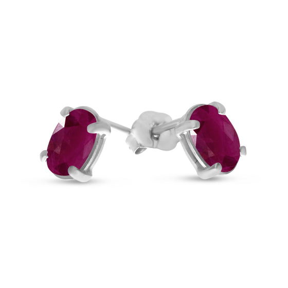 14k White Gold Oval Ruby Earrings