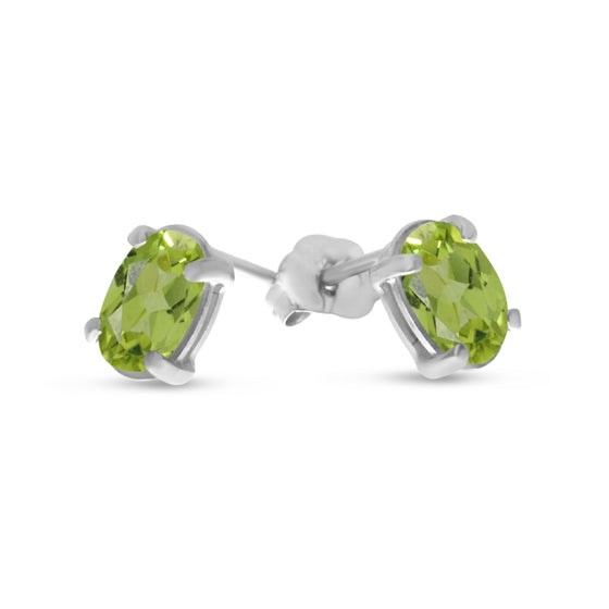 14k White Gold Oval Peridot Earrings
