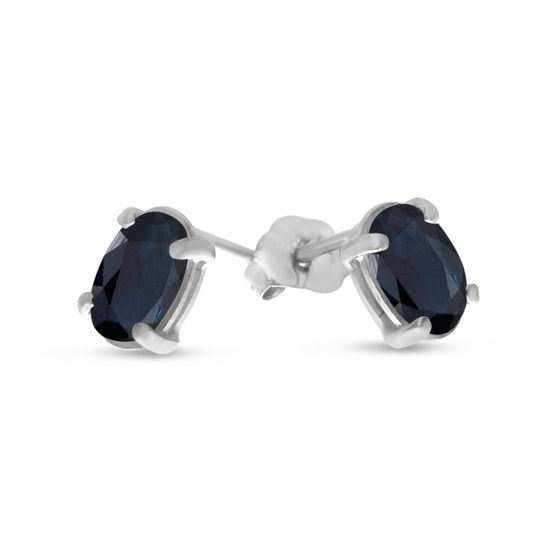 14k White Gold Oval Sapphire Earrings