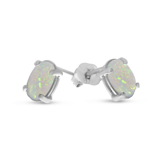 14k White Gold Oval Opal Earrings