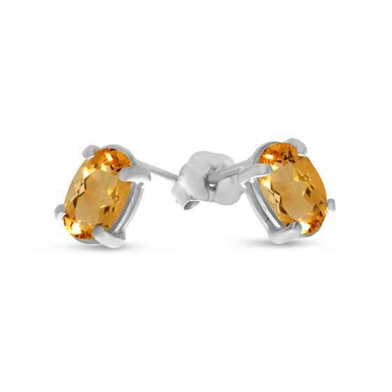 14k White Gold Oval Citrine Earrings