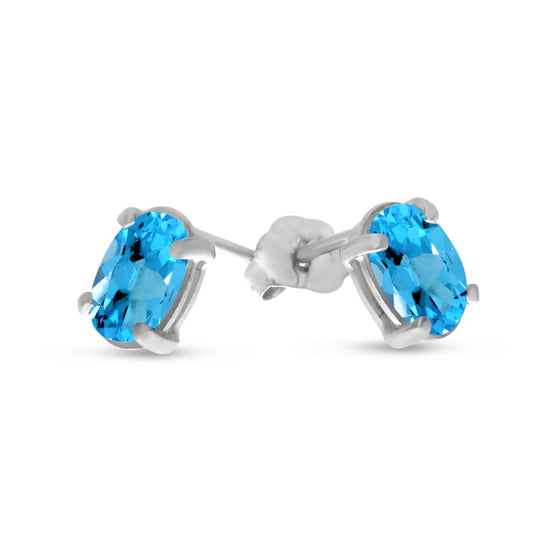 14k White Gold Oval Blue Topaz Earrings