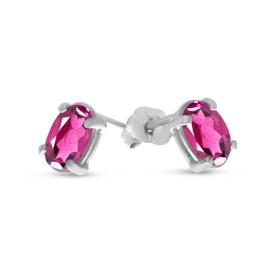 14k White Gold Oval Pink Topaz Earrings
