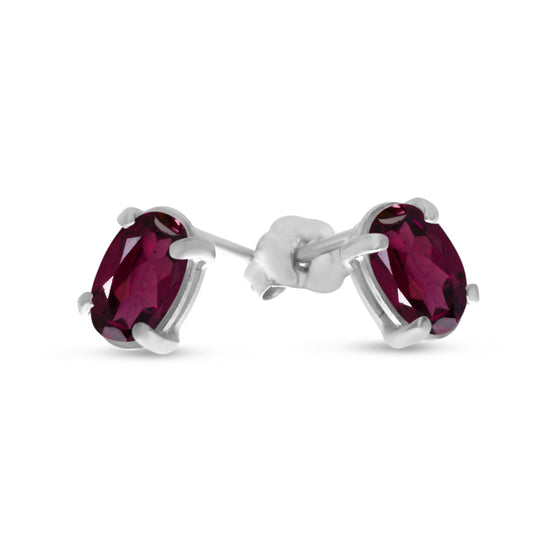 14k White Gold Oval Rhodolite Garnet Earrings