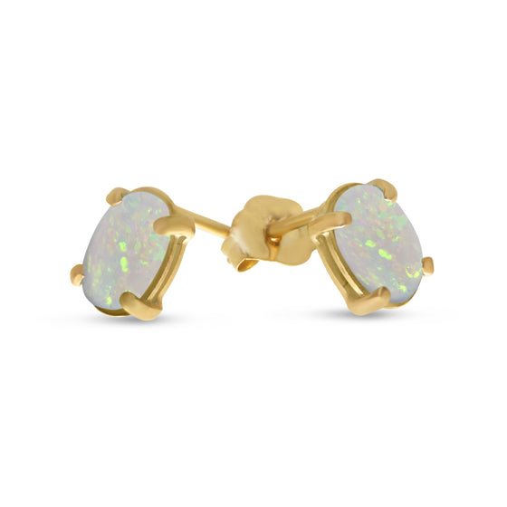 14k Yellow Gold Oval Opal Earrings