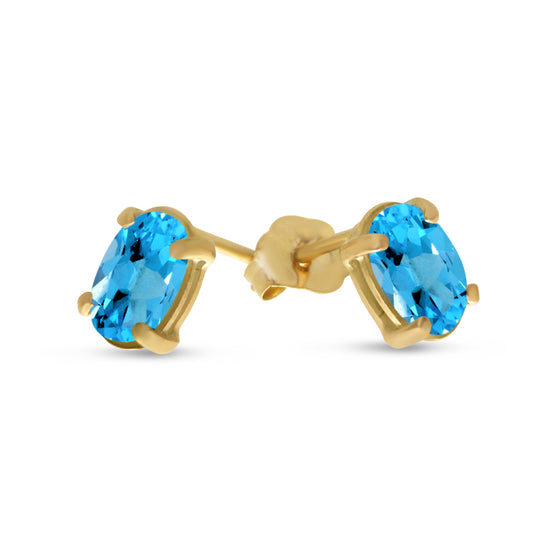 14k Yellow Gold Oval Blue Topaz Earrings