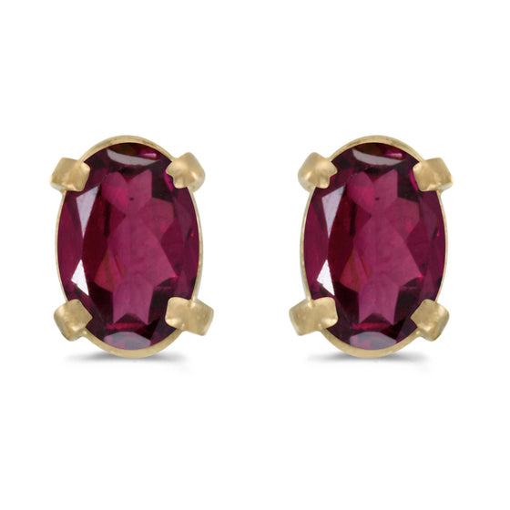 14k Yellow Gold Oval Rhodolite Garnet Earrings
