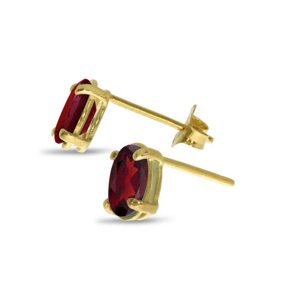 14k Yellow Gold Oval Garnet Earrings