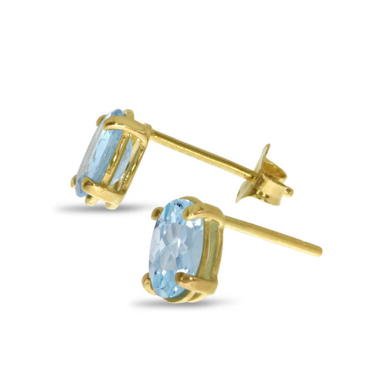 14k Yellow Gold Oval Aquamarine Earrings
