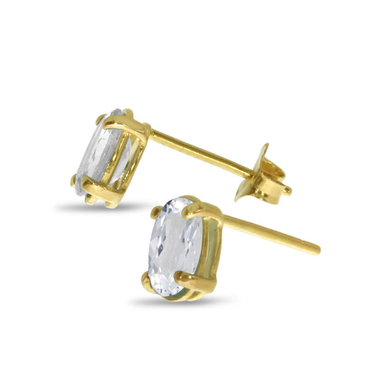 14k Yellow Gold Oval White Topaz Earrings