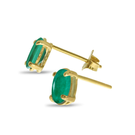 14k Yellow Gold Oval Emerald Earrings