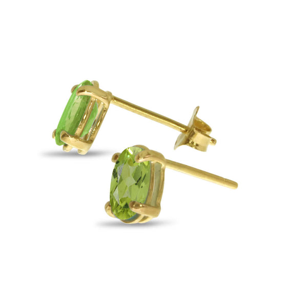 14k Yellow Gold Oval Peridot Earrings