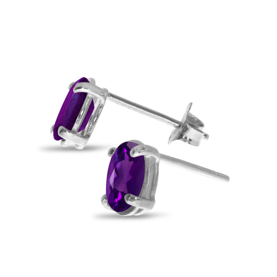 14k White Gold Oval Amethyst Earrings