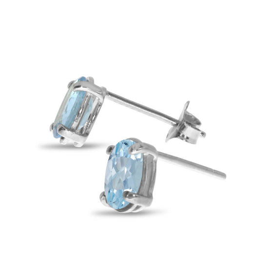 14k White Gold Oval Aquamarine Earrings