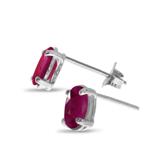 14k White Gold Oval Ruby Earrings