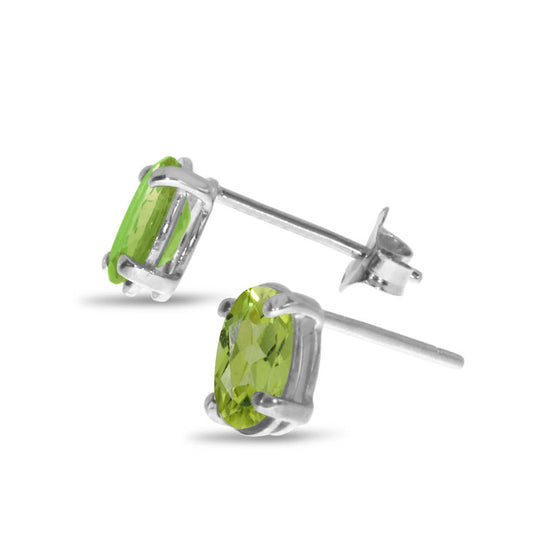 14k White Gold Oval Peridot Earrings