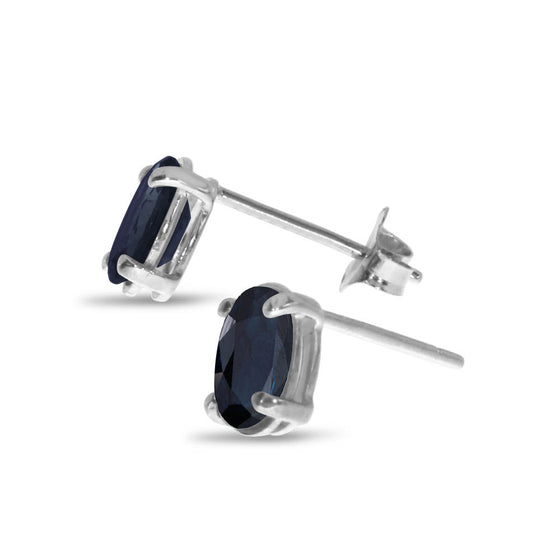 14k White Gold Oval Sapphire Earrings
