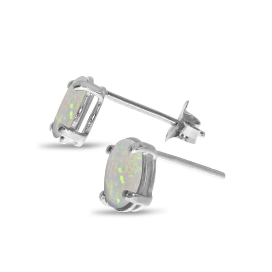 14k White Gold Oval Opal Earrings