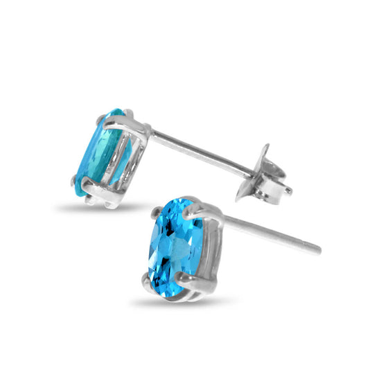 14k White Gold Oval Blue Topaz Earrings