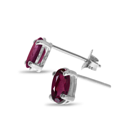 14k White Gold Oval Rhodolite Garnet Earrings