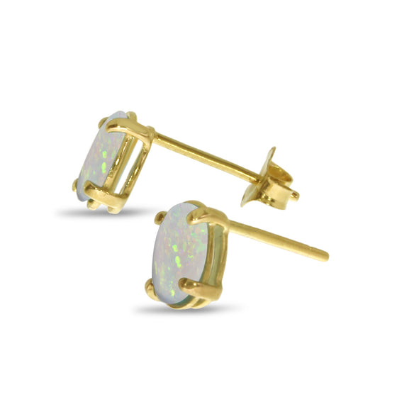 14k Yellow Gold Oval Opal Earrings