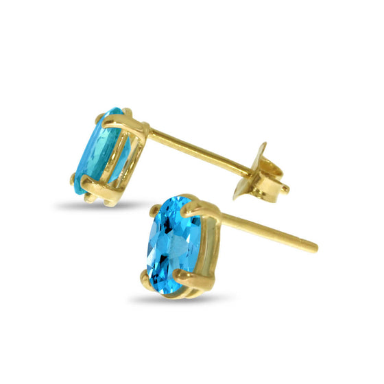 14k Yellow Gold Oval Blue Topaz Earrings