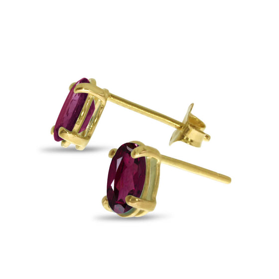 14k Yellow Gold Oval Rhodolite Garnet Earrings