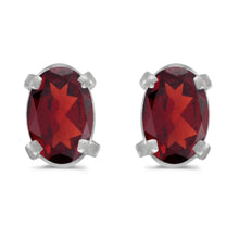  14k White Gold Oval Garnet Earrings