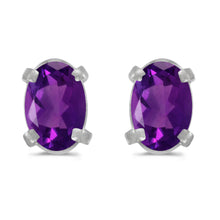  14k White Gold Oval Amethyst Earrings