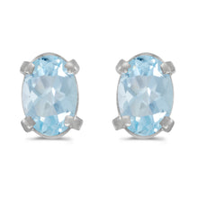  14k White Gold Oval Aquamarine Earrings