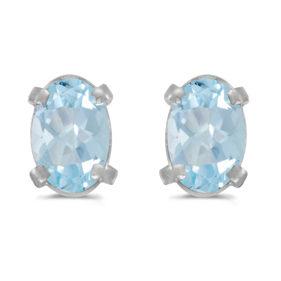 14k White Gold Oval Aquamarine Earrings