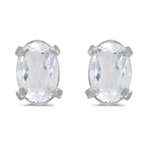  14k White Gold Oval White Topaz Earrings