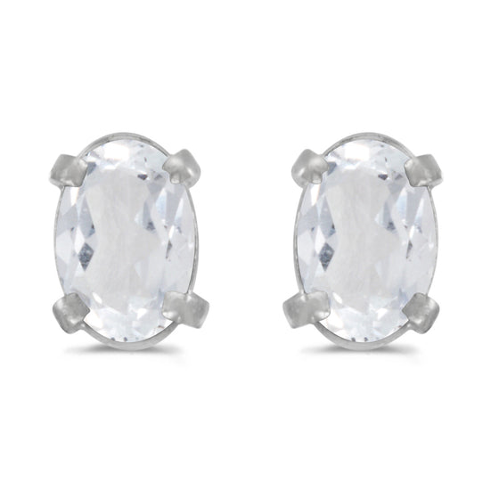 14k White Gold Oval White Topaz Earrings