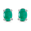 14k White Gold Oval Emerald Earrings