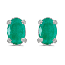  14k White Gold Oval Emerald Earrings