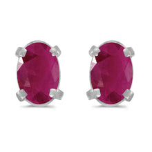  14k White Gold Oval Ruby Earrings