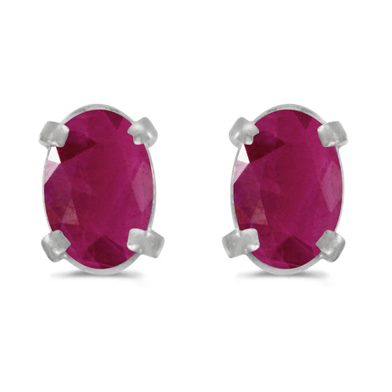 14k White Gold Oval Ruby Earrings