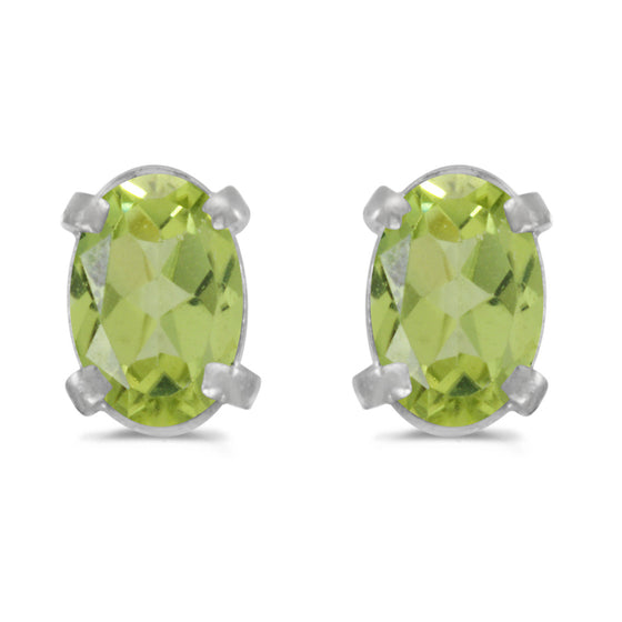 14k White Gold Oval Peridot Earrings