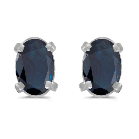 14k White Gold Oval Sapphire Earrings