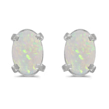  14k White Gold Oval Opal Earrings