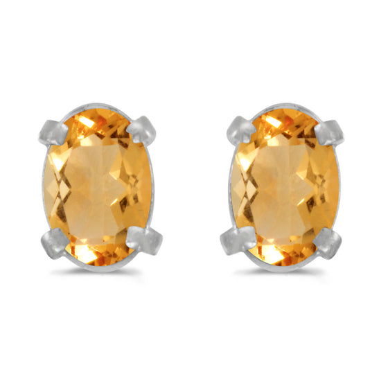 14k White Gold Oval Citrine Earrings