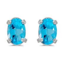  14k White Gold Oval Blue Topaz Earrings