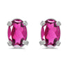 14k White Gold Oval Pink Topaz Earrings