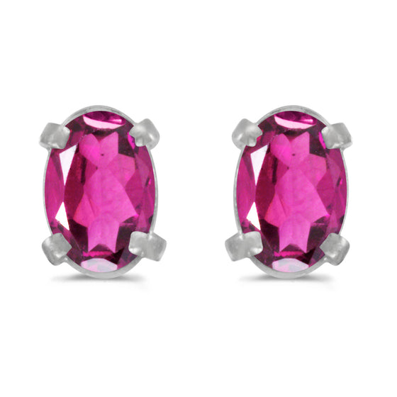 14k White Gold Oval Pink Topaz Earrings