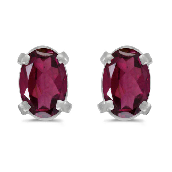 14k White Gold Oval Rhodolite Garnet Earrings