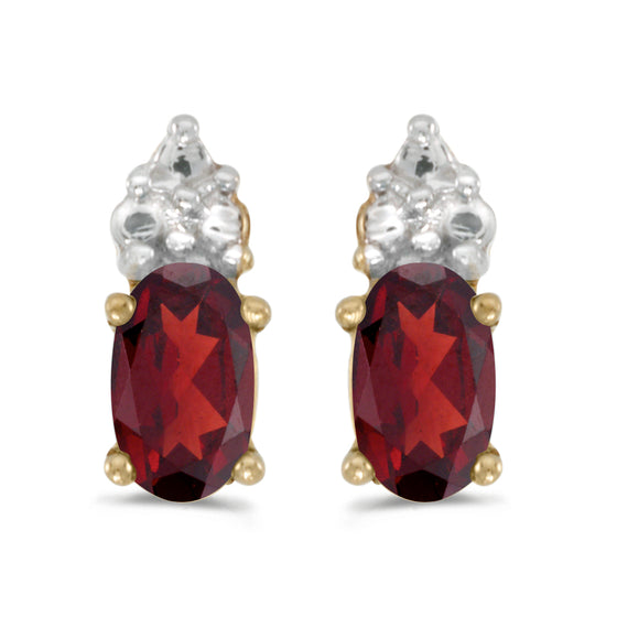 14k Yellow Gold Oval Garnet Earrings