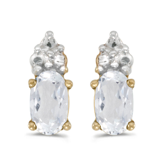 14k Yellow Gold Oval White Topaz Earrings