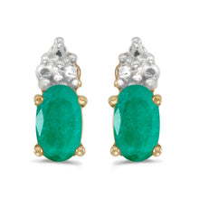  14k Yellow Gold Oval Emerald Earrings